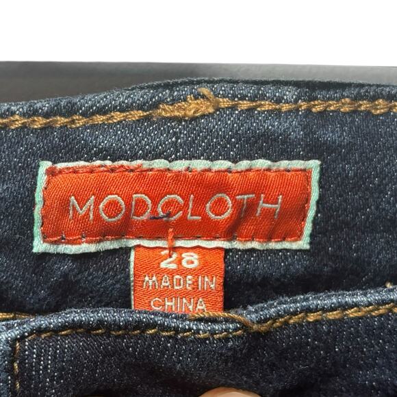 ModCloth Button Fly High Rise Slim Fit Jeans Size 28 Dark Wash Plus Size Ankle - Picture 6 of 8